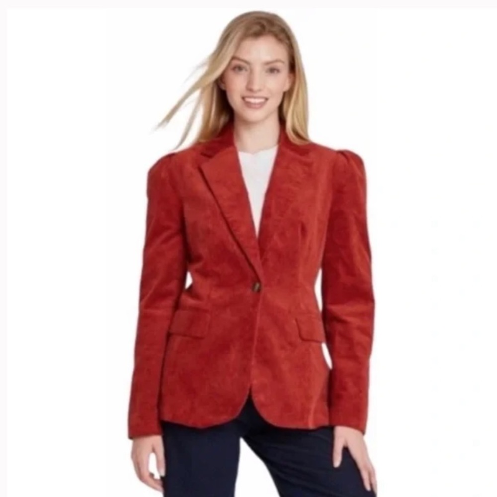 CORDUROY CROCHET BLAZER IN DUSTY ORANGE